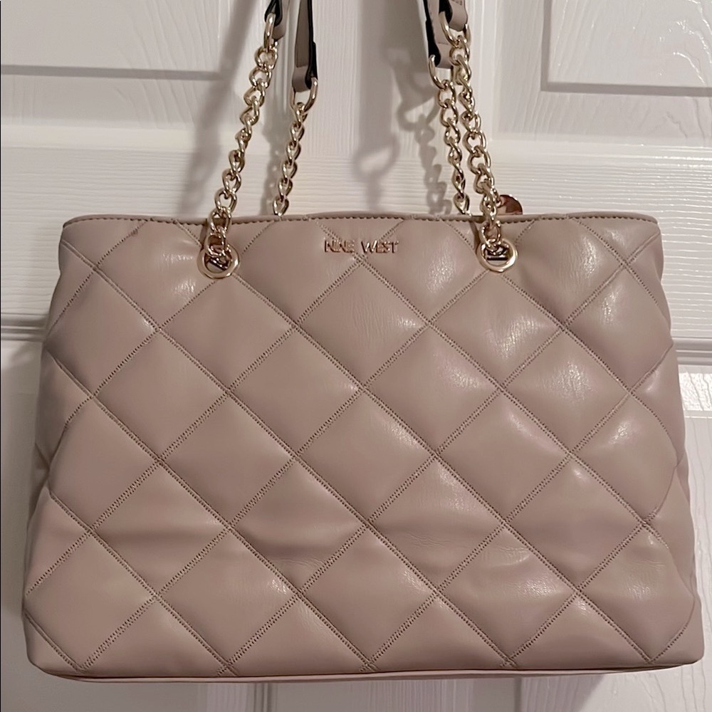 Nine West Tan Gold Shoulder Bag with Quilted Design